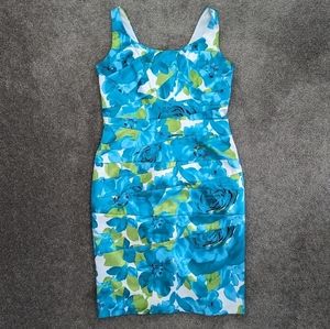 JOSEPH Ribkoff Satin Floral Striking Turquoise/Green Satin Ruched Dress size 6